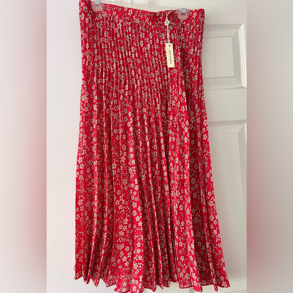 Red floral midi skirt
